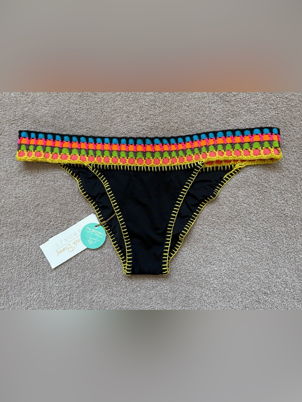 NEW - Beach Bunny - Skimpy Swim Bottoms - Black/Multi Color